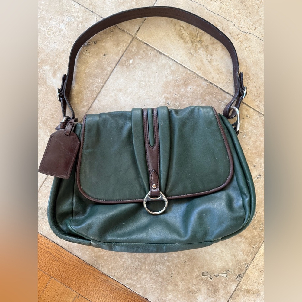 LAUREN RALPH LAUREN vintage olive, green and brown, leather handbag preowned - Picture 3 of 14